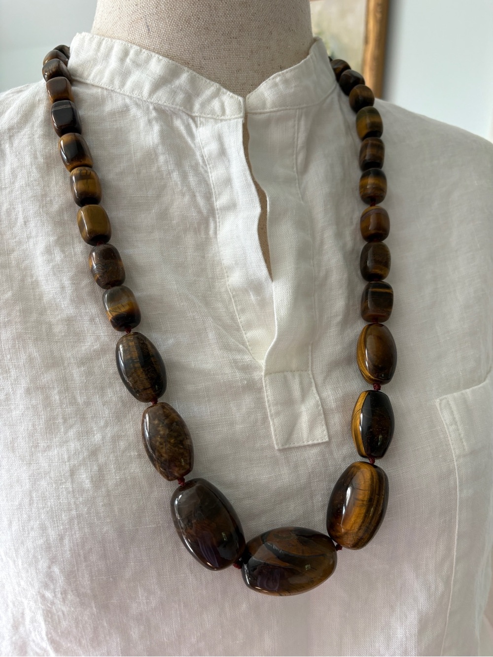 Vintage Tiger Eye Brown Agate Statement Necklace